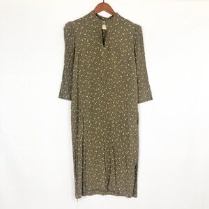 Vintage 80s Barbara Barbara Floral Midi‎ Dress Keyhole Green Size 9/10
